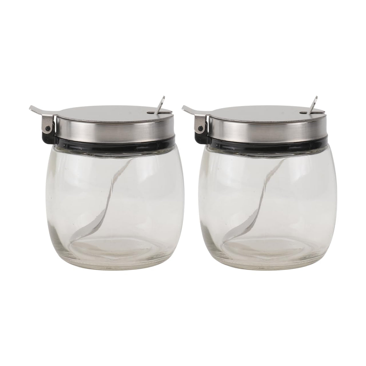 SHOWERORO Spice Jars with Spoon 2-Pack 2.75X2.75X3.14In Glass Round Condiment Containers with Lids for Kitchen Countertop Seasoning Storage and Organization