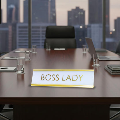 Signs ByLITA Boss Lady White Gold Novelty Desk Sign