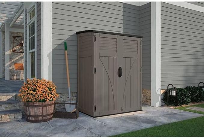 Suncast Outdoor Storage Cabinet Waterproof Resin Vertical Outdoor Storage Shed (54 cu. ft.) for Patio, Garden Tools, Cushions, & Equipment. Weatherproof Plastic Multi-Wall Design, Capacity Made in USA