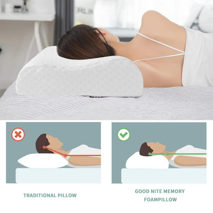 Good Nite Memory Foam Pillow Neck Support Pillows Orthopaedic Cervical Soft Deep Sleep for Side Sleepers and Back with Washable Cover 65 x 35 cm Standard Size White