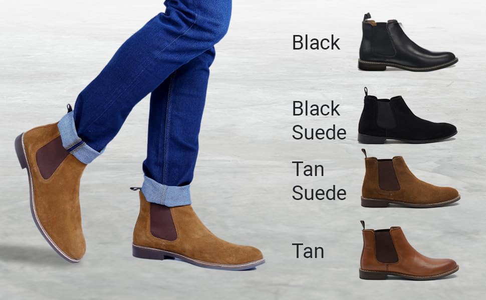 Thomas Crick Men's 'Bateman' Formal Chelsea Boots, Classic, Comfortable and Stylish Boots for Any Occasion, Made with Leather (Black/Black Suede/Tan Suede/Tan)