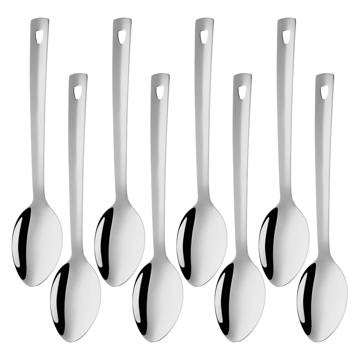 13-Inch Large Stainless Steel Serving Spoons Set, Long Handle Buffet Utensils, Dishwasher Safe (Silver, 8 piece)