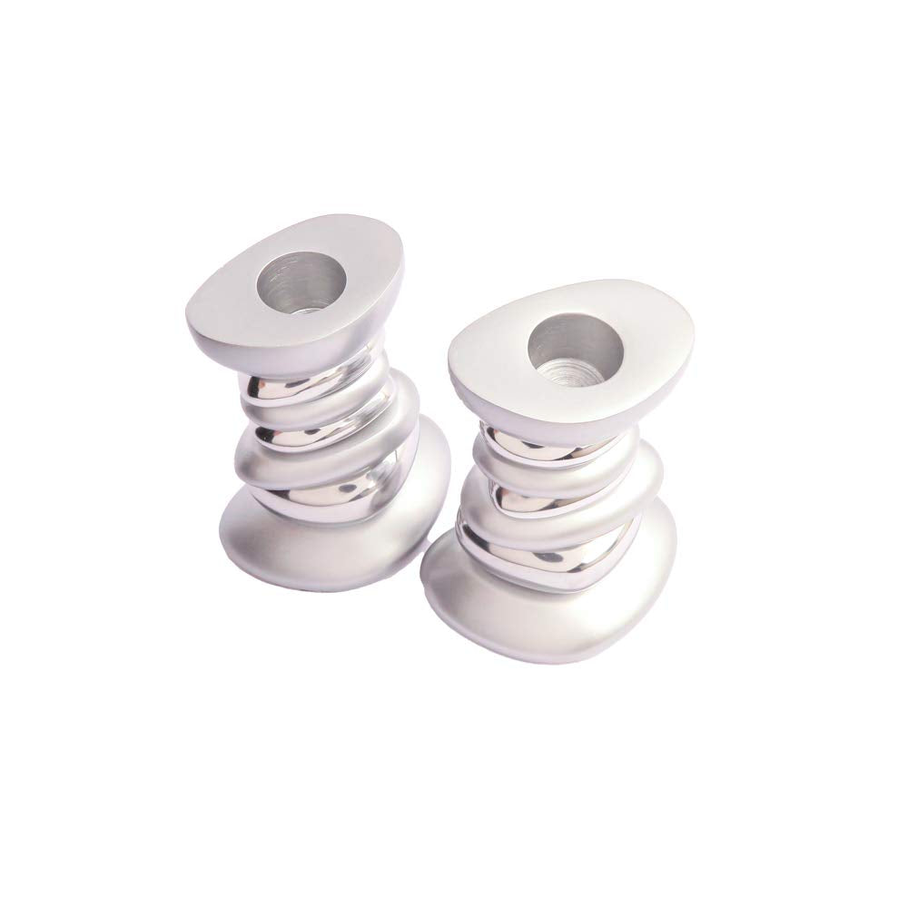 Yaie Emanuel Zen Stone Tower Candlestick Holders for Shabbat and Yom Tov | Anodized Aluminum Modern Design (Silver (CSG-1))