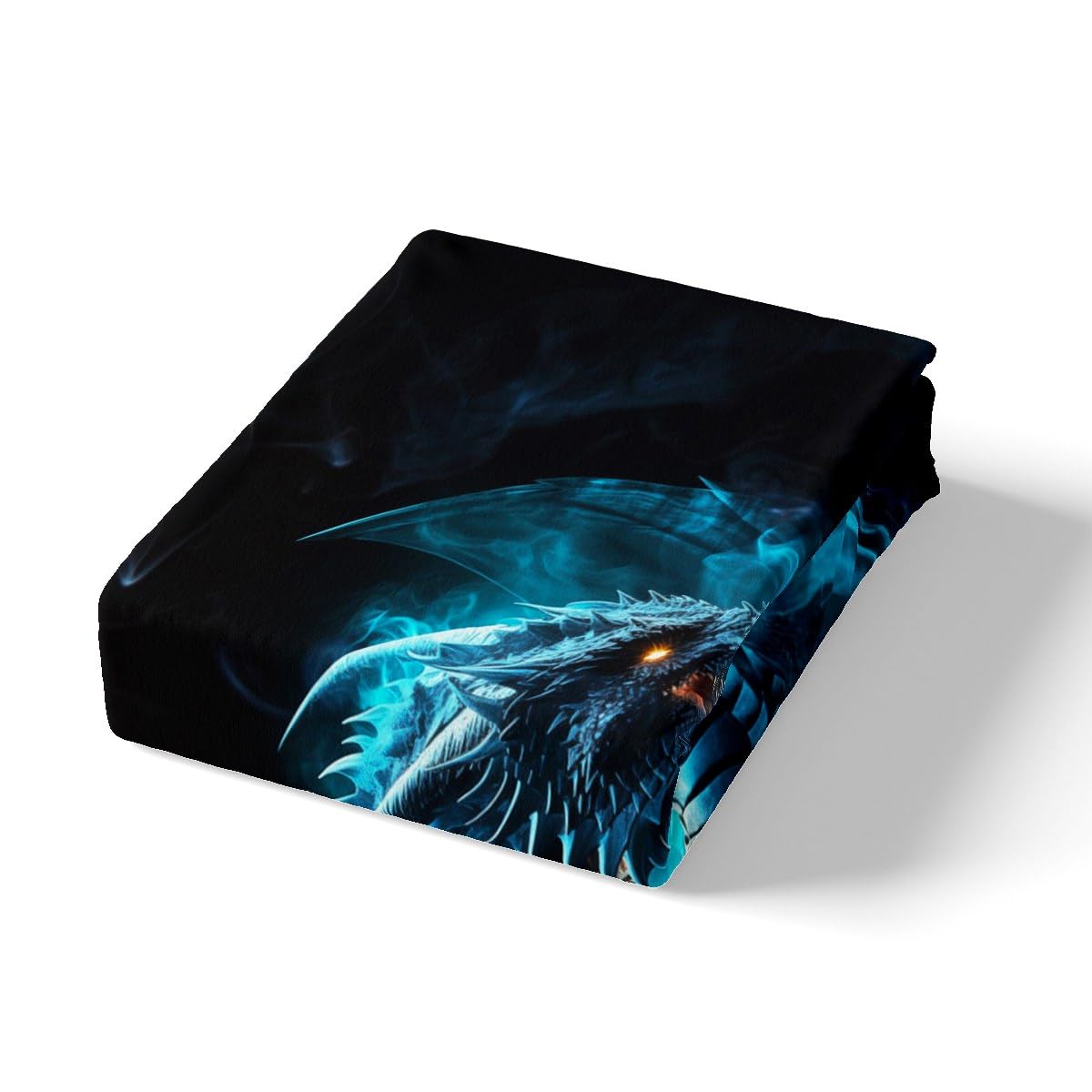 3D Dragon Fitted Sheet Queen Size,Black Blue Foggy Bedding Set 3Pcs,Western Magical Theme Animals Bed Sheet for Kids Boys Men Adult Room Decor,Cool Flying Dragon Deep Pocket Sheet,2 Pillowcases