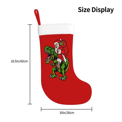 Yilad Christmas Stockings Dinosaur Santa Claus Xmas Stockings with Plush Faux Fur Cuff Decoration for Holiday Family Party 16.5 Inches