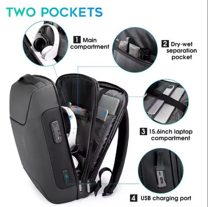 BANGE Anti Theft Backpack with USB charging Port,Lightweight Business Backpack for Men and Women, Black(upgrade), M, Laptop