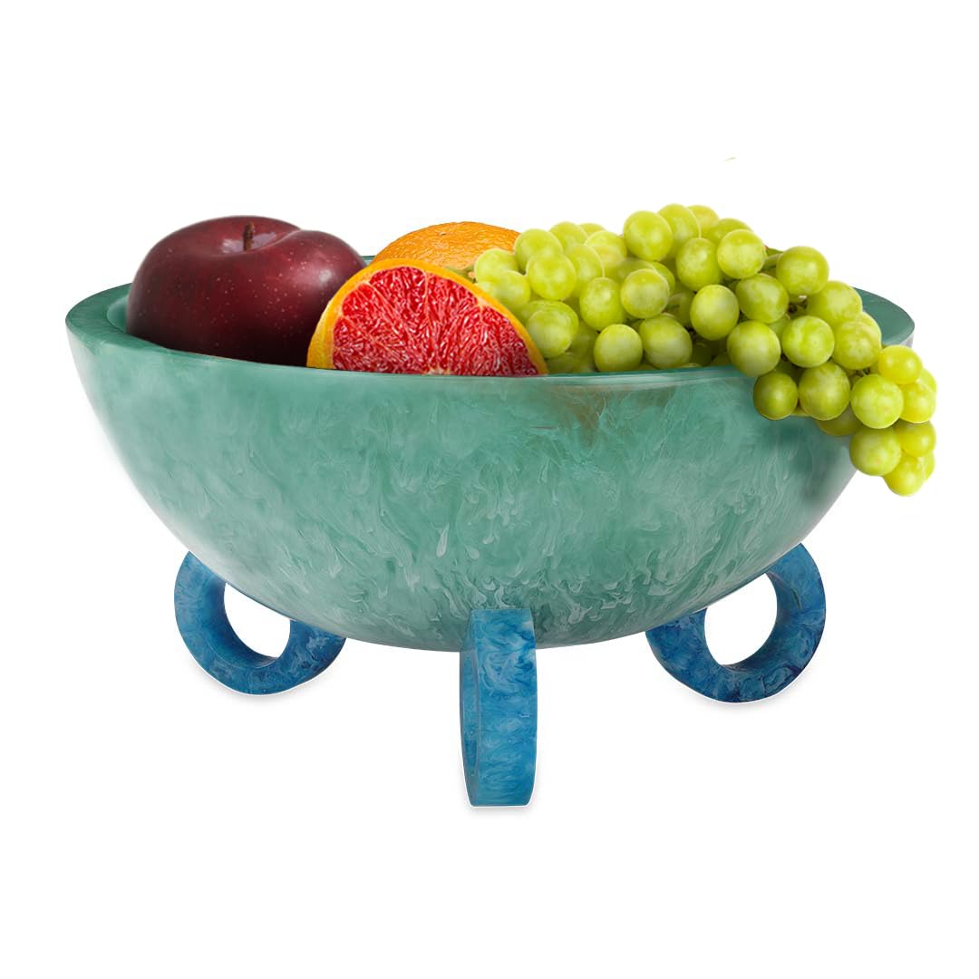 Folkulture Fruit Bowl for Kitchen Counter, 9" Resin Decorative Bowl, Centerpiece Table Decorations, Fruit Basket for Coffee Table Décor, Kitchen Counter Décor, Pedestal Bowl