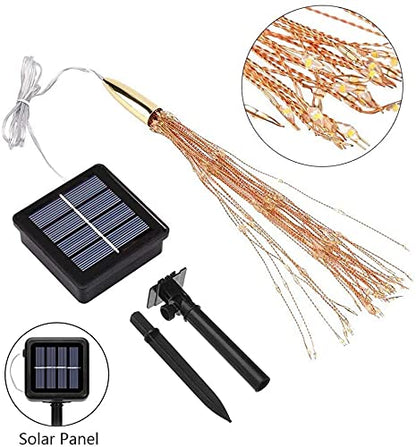 PXBNIUYA 2 Pack Solar Starburst Sphere Lights,200 LED Firework Light 8 Modes Dimmable Waterproof Hanging Fairy Light, Copper Wire Lights for Tents Patio Parties Christmas-NO Remote (Warm White)