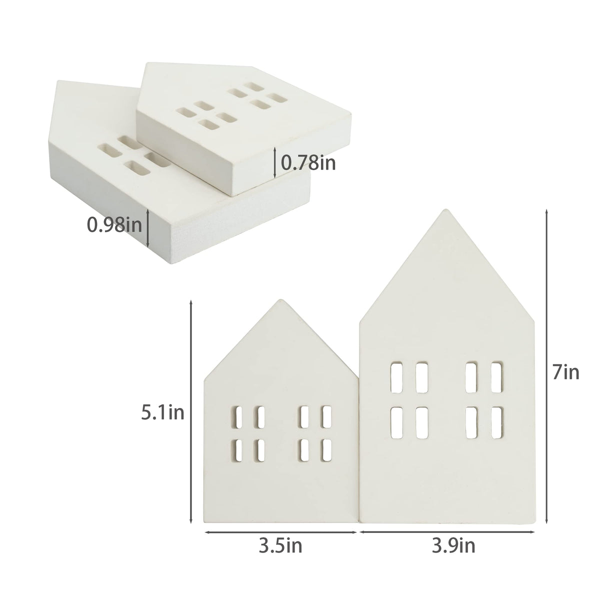 House Shaped Wooden Sign Block Farmhouse Home Sign Tiered Tray Decor 2 Pack (White)