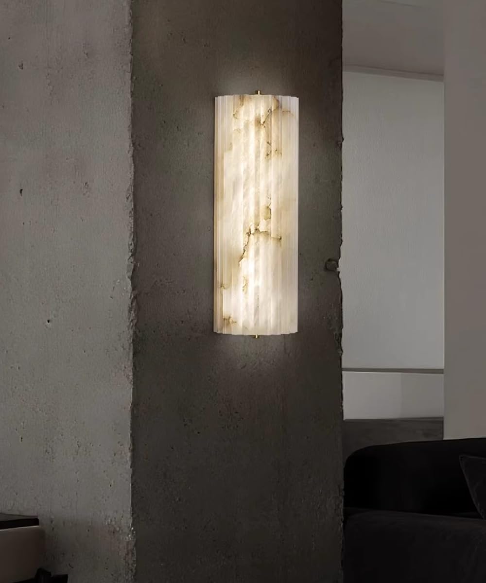 YMDHFS Natural Alabaster Wall Sconce Semicircle Marble Wall Light Creative Bathroom Wall Sconce Mid Century Stone Wall Mount Light for Living Room Bedroom Hallway Kitchen Cafe Stairs