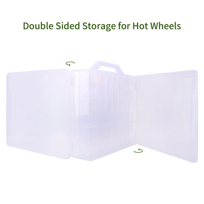 KISLANE Double Sided Toy Car & Doll Storage Case - 48 Compartments, Portable Transparent Case