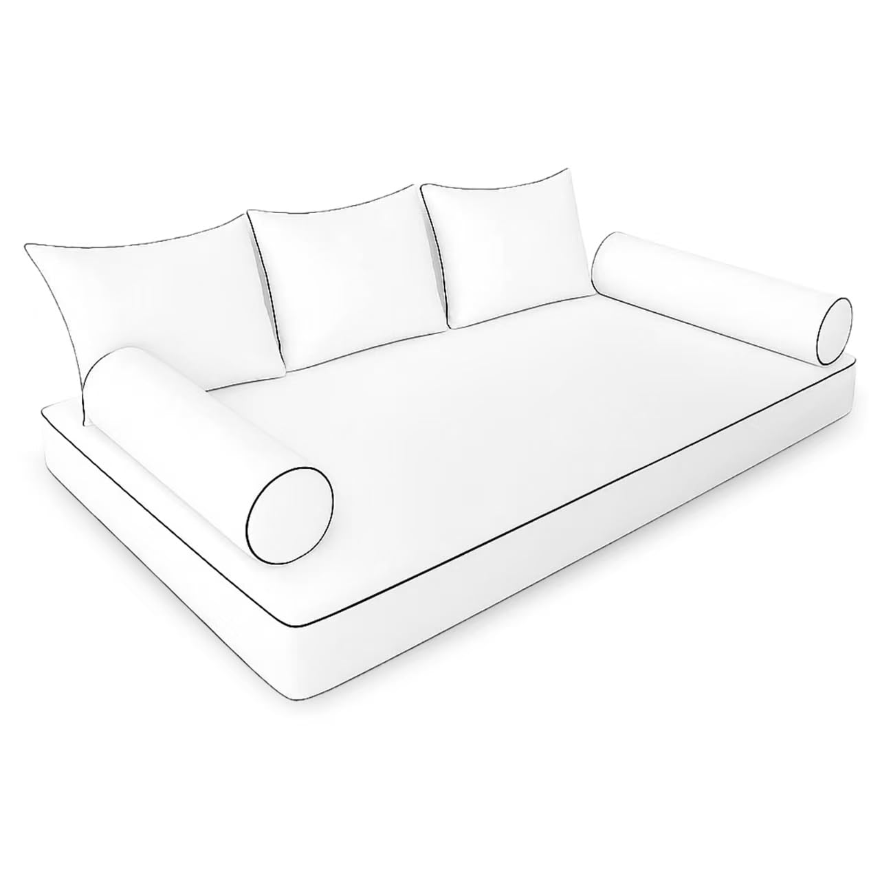 ZOALXZNT Twin Size Cushion Cover for Daybed,Outdoor Twin Mattress Covers for Swing Day Bed,Daybed Cushion Bolster Pillow Fitted Sheet Cover (Black Piping, 75 * 39 * 6in)