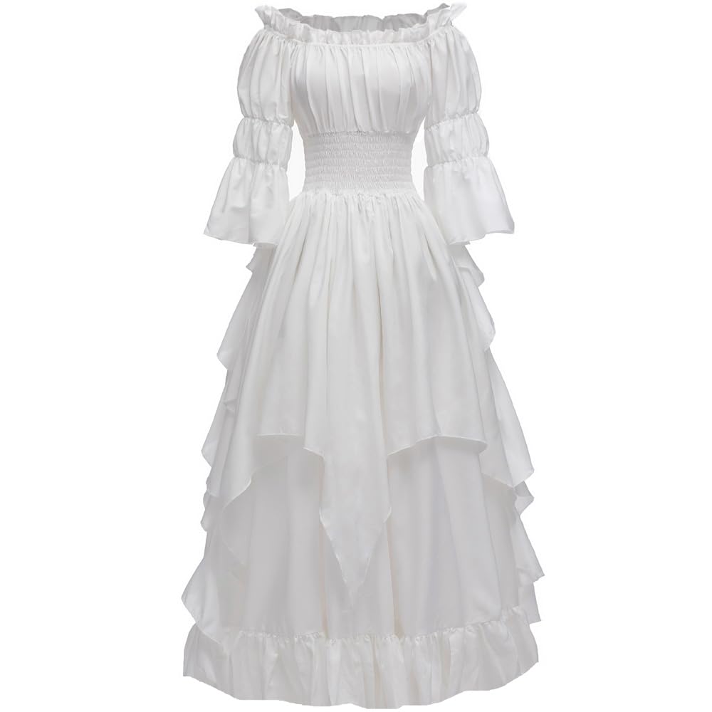 Abaowedding Women's Gothic Witch Dress Medieval Renaissance Costume Victorian Dress White Small/Medium