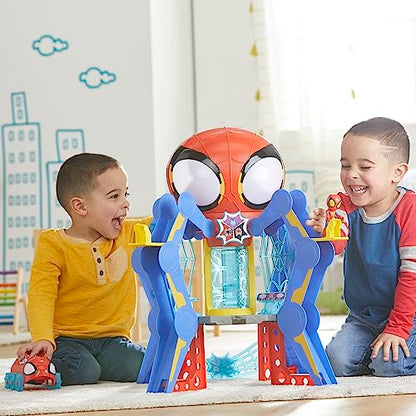 Spidey and His Amazing Friends Web-Spinners Web-Quarters, Kids Playset with Action Figure, Vehicle, and Accessories, Marvel Super Hero Toys, Ages 3 and Up