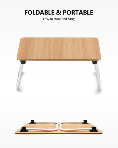 ZEAPTAC Laptop Bed Desk, Foldable Lap Desk, Portable Laptop Stand, Lightweight & Mini Table for Breakfast/Picnic/Drawing/Couch/Floor - Wood