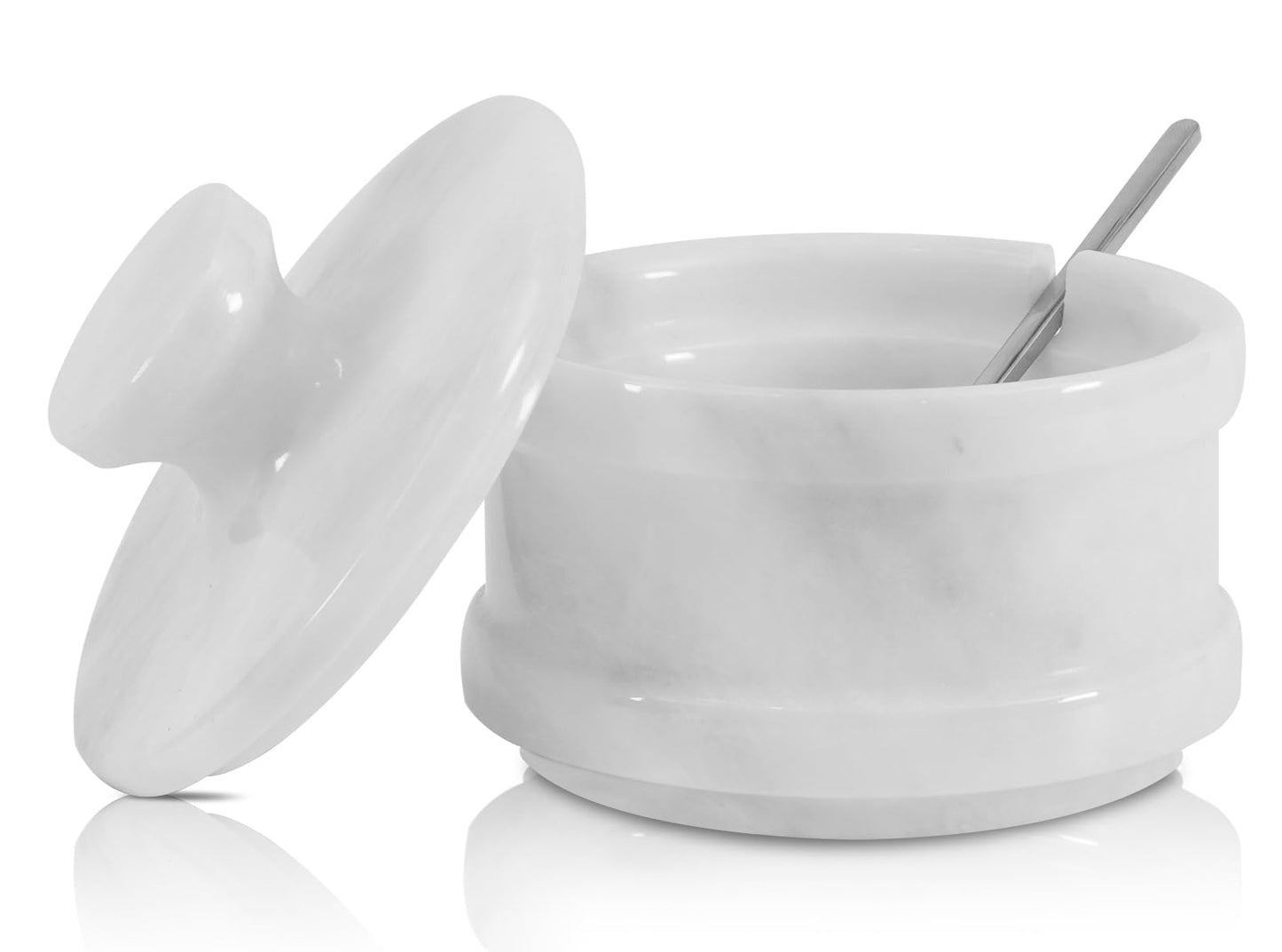Radicaln Marble Salt Cellar with Lid 4" Inch White Handmade Table Salt Container & Sugar Bowl For Kitchen Countertop, Ideal Salt Dish & Salt Jar for Celtic Salts