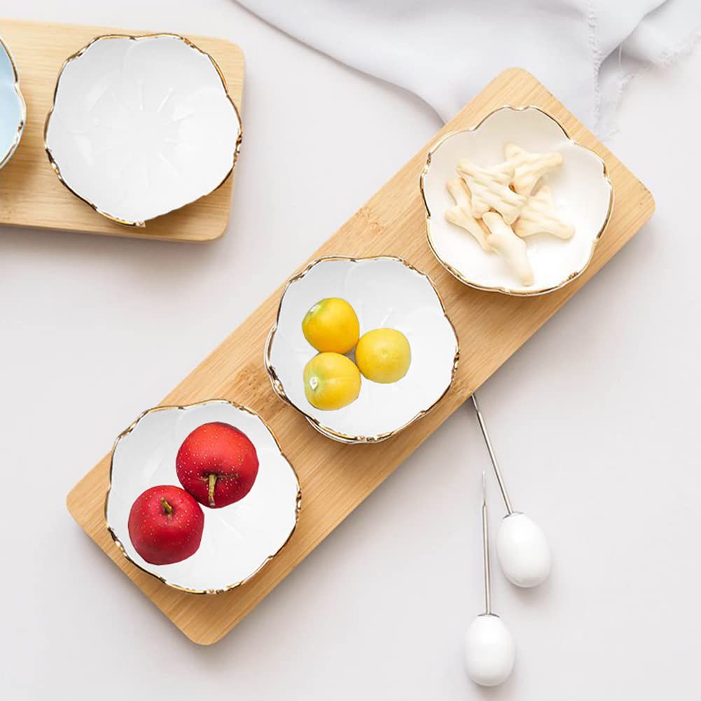 mollensiuer 4Pcs Flower Ceramic Sauce Dish Appetizer Plates Seasoning Dish Serving Dish Condiment Dish Dessert Bowl Sushi Dipping Bowl for Kitchen Home, White