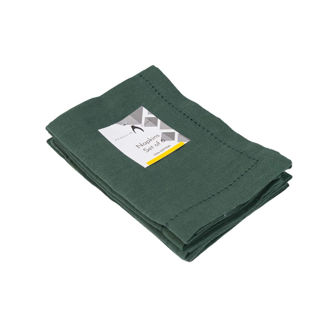Penguin Home Hemstitched Pure Cotton Washable and Reusable Oversized Kitchen Cloth Napkins 6 Pack, Cloth Napkins for Table Dining, Events, Parties, Lunch - 50 x 50 cm, Solid Green, Set of 6 (GSM 190)