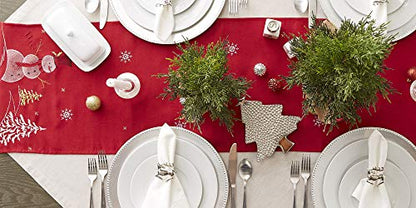 DII Embroidered Holiday Table Décor Collection Christmas Kitchen, Snowman Table Runner, 14x70, Red