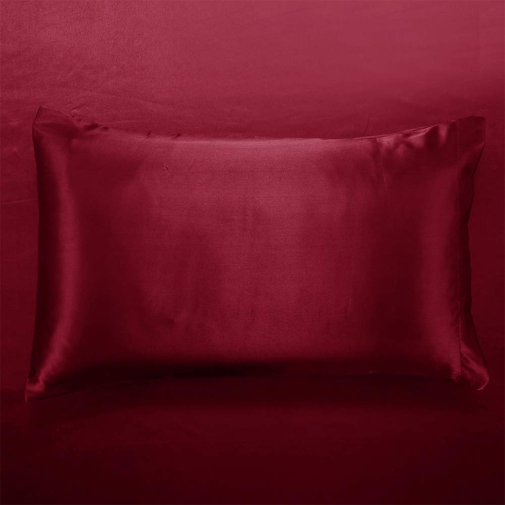 AiMay Satin Duvet Cover Set Bedding Sets Luxury Rich Silk Silky Super Soft Solid Color 2 Piece (1 Duvet Cover +1 Pillowcase) Honeymoon Sexy Reversible Stain-Resistant Wrinkle Free (Twin, Burgundy)