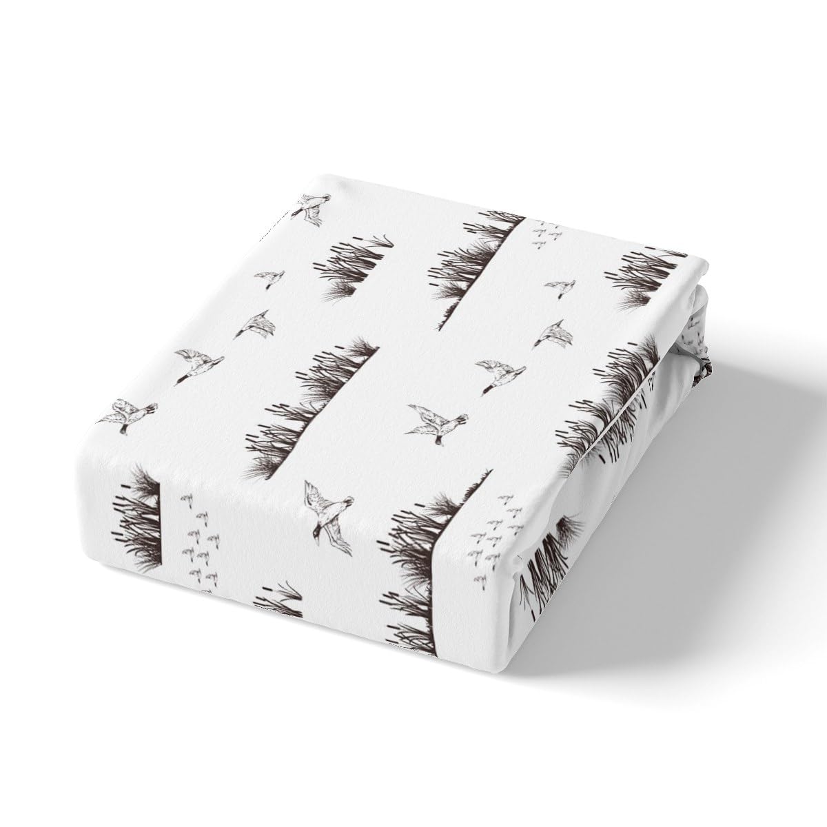 Hunting Duck Fitted Sheet Full Size,Sketch Duck and Lake Leaves Bedding Set for Kids Boys Men Teens Cabin Room Decor,Rustic Farmhouse Animals Bed Sheet Grey White Deep Pocket Sheet,2 Pillowcases