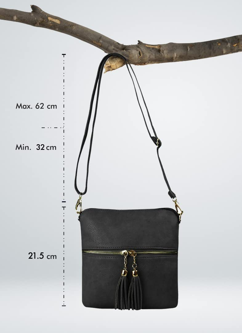 Woodland Leathers Crossbody Bag, Faux Leather Small Shoulder Bag With Adjustable Strap, Women's Messenger Bag (Black)