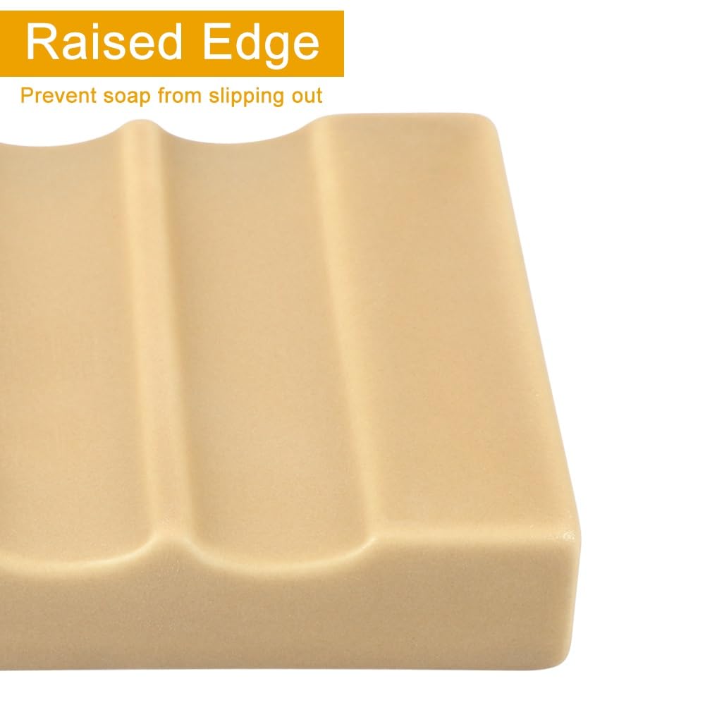 Bochino Soap Dish for Bathroom Sink and Shower Ceramic Soap Tray, Small Bar Soap Holder with Drainage Non-Slip Luxury Bathroom Decor Accessories (Khaki)
