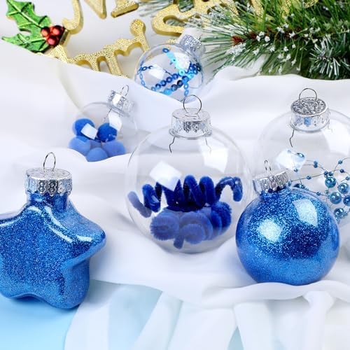 SHareconn 86PCS Christmas Balls Ornaments Set,Shatterproof Plastic Clear Decorative Baubles for Xmas Tree Decor Holiday Wedding Party Decoration, Blue