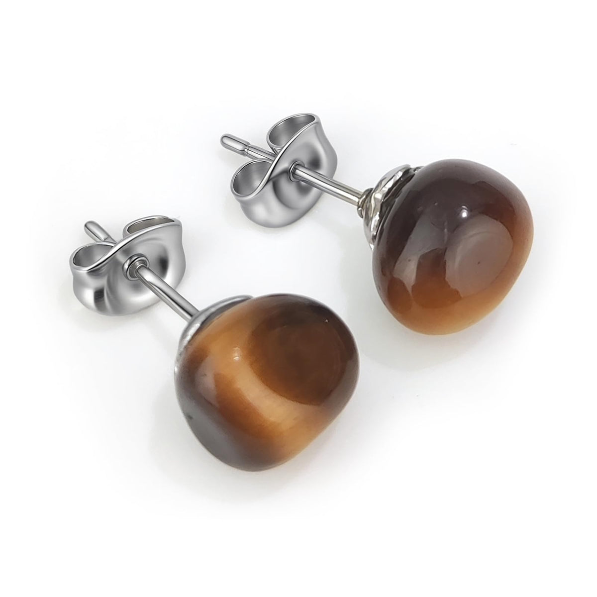 Tiger Eye Earrings, Stainless Steel Natural Gemstone Tiger Eye Stud Earrings for Men, Bohemia Tiger Eye Jewelry Brown Earrings for Women (Tiger Eye)
