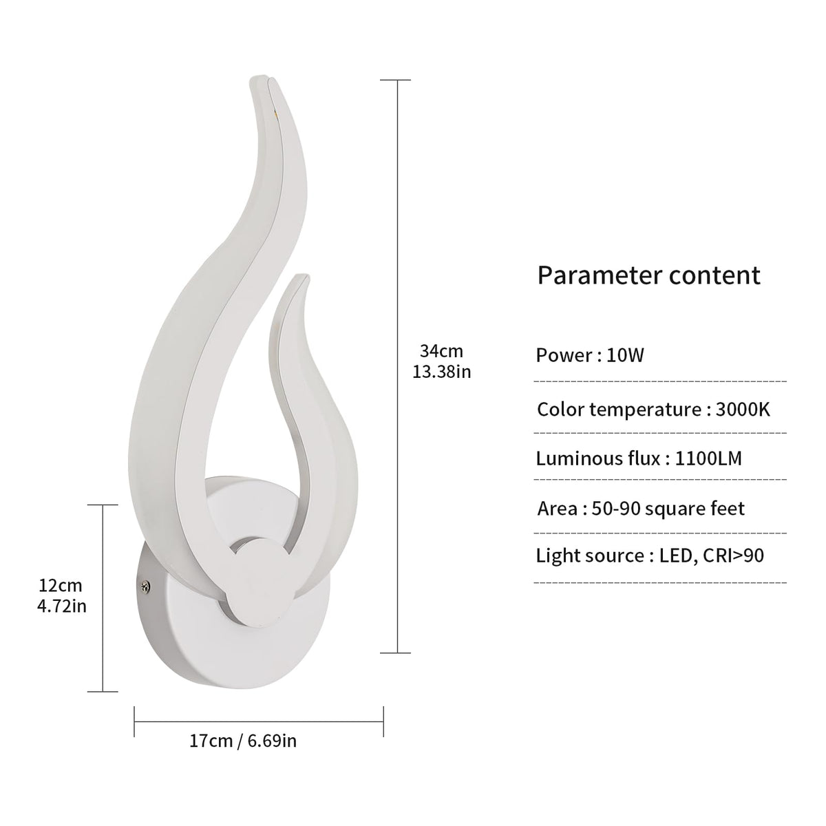 DELIPOP Modern LED Wall Sconces, 3000K Warm White Flame Shape LED Wall Light, 10W Energy Efficient Indoor Wall Lamp for Bedroom, Bathroom, Living Room, Hallway, Corridor