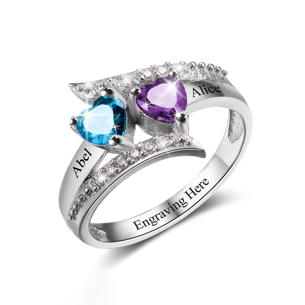 Lam Hub Fong Personalized Mothers Day Gifts Birthstone Rings for Women Mother Daughter Promise Rings for Her Custom Engagement Name Rings for Her Girlfriend Wife (2 Birthstones-1, 10)