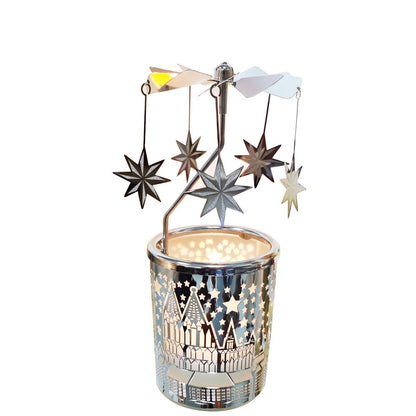 Qtnuerm Metal Rotary Candle Holder Spinning Windmill Tea Light Carousel Decor for Home & Gifts (Silver North Star)