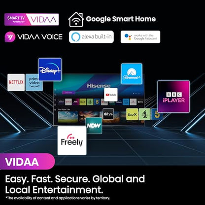 Hisense 50 Inch 4K Smart TV 50E6NTUK - Dolby Vision, Game Mode PLUS with 60Hz VRR ALLM, Smooth Motion, AI Sports Mode, Vidaa OS with Freely, Youtube, Netflix and Disney+ & Now TV (2024 Model)