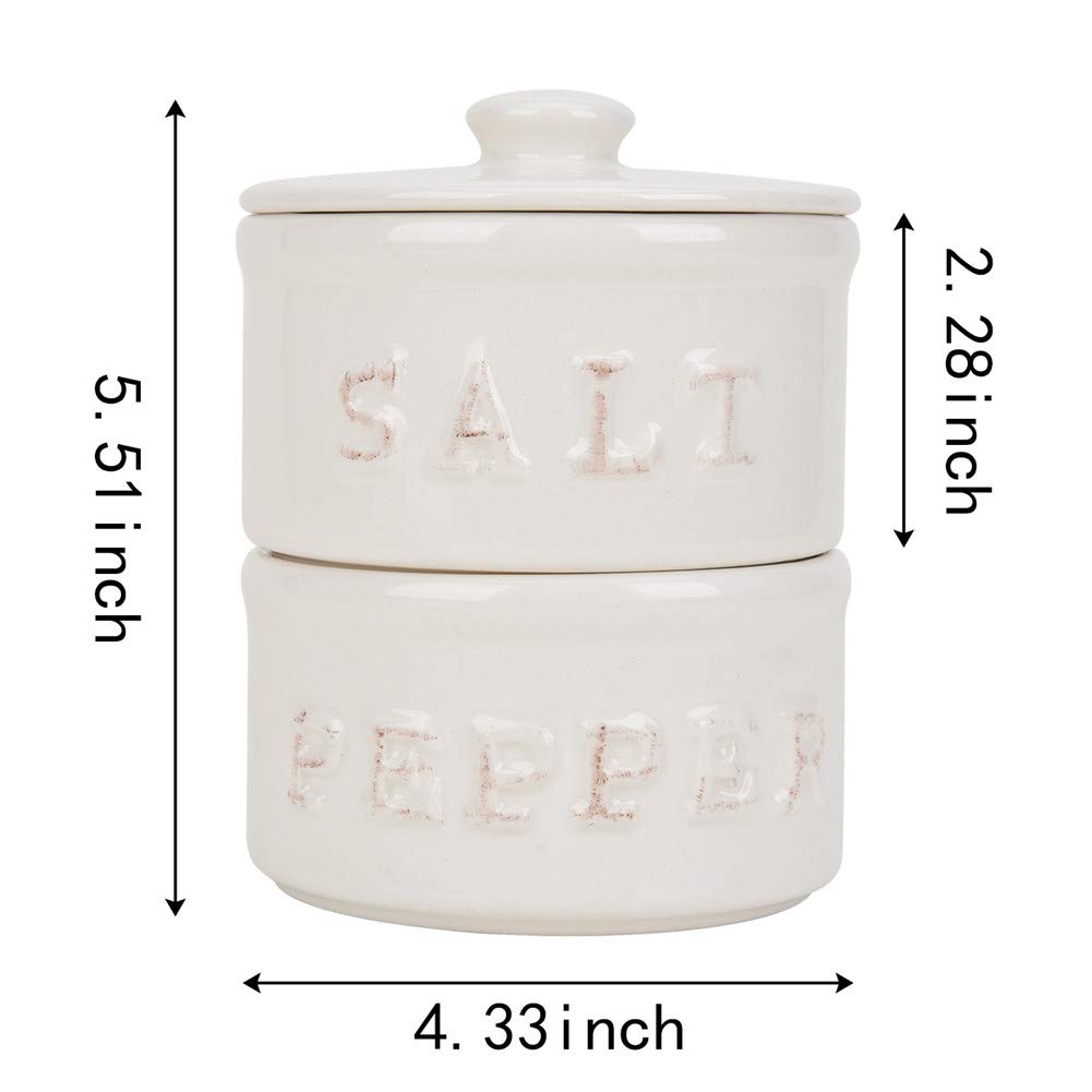 Vintage Ceramic Salt and Pepper Shaker Set Condiments Cellar Stacking Bowls With Lid