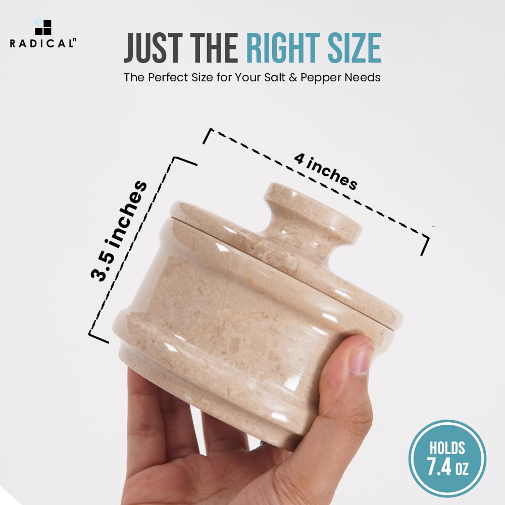Radicaln Marble Salt Cellar with Lid 4" Inch Verona Handmade Salt Jar & Spice Storage Containers For Kitchen Countertop, Ideal Sugar Bowl & Salt dish For Table
