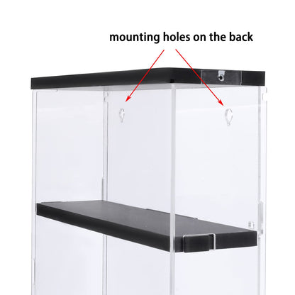 DuvinDD Acrylic Display Case for Collectibles, Wall Mounted Funko POP Shelves, Clear Figure Display Case with Sliding Door, Dustproof Hot Wheels Storage Box, Black(11.8x3.3x14.8inch)