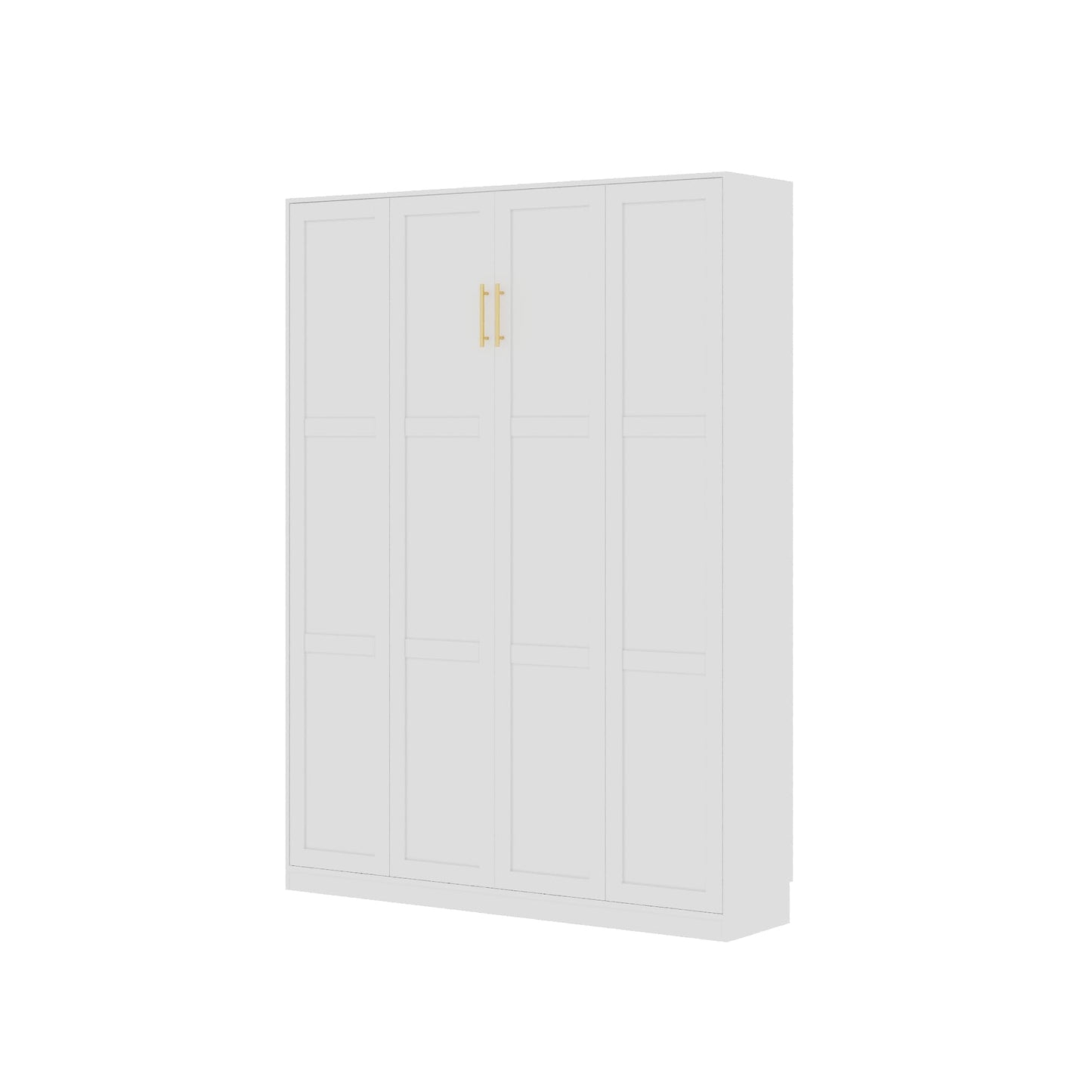 Jiaoun Queen Murphy Bed,Farmhouse Guest Beds,Folding Wall Bed with Hydraulic Bar,64" W Twin Murphy Beds with 2 Glass Storage Cabinet for Small Spaces/Offices/Apartments/Guest Room,White+White