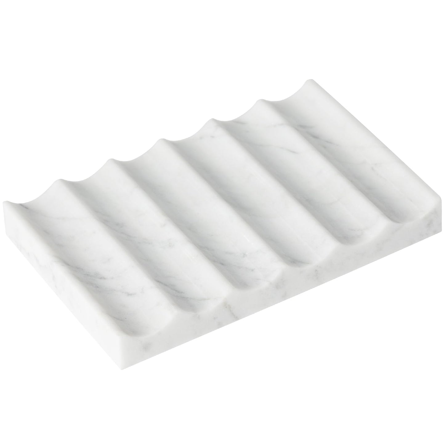 Carrara Marble Soap Dish - Self Draining Holder Keeps Soap Dry, Rectangular Tray for Shower, Bathroom & Jewelry Display (White)