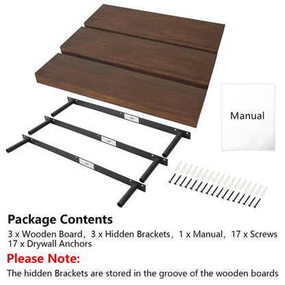 Zuiguoshan Wood Floating Shelves for Wall Set of 3, 22 Inch Rustic Floating Shelf Wall Mount, Solid Wooden Bathroom Floating Shelves for Kitchen, Bedroom, Living Room - Dark Walnut