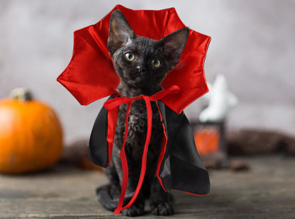 Vampire Cloak Cape Costume Clothes, Adjustable Red Black Pet Accessories Outfit Decor Cowl for Small Cats Dogs Animals Halloween Party Pet Cosplay
