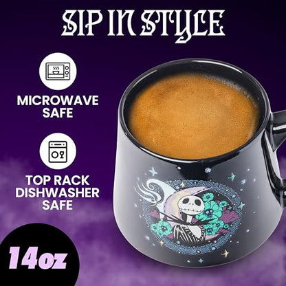 Silver Buffalo Disney Tim Burton's Nightmare Before Christmas Jack and Zero Tapered Pottery Mug, 14 Ounces
