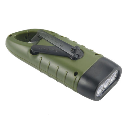 Simpeak 2-Pack Hand Crank Solar Powered Flashlight, Emergency Rechargeable LED Survival Flashlight, Quick Snap Carbiner Dynamo Flash Light Torch for Outdoor Sports, Green