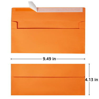 100 Pack Colorful #10 Business Envelopes Self Seal Standard Envelopes for Office Checks, Business, Letter Mailing Invoices, 4.13 x 9.49 Inches (Dark Orange)