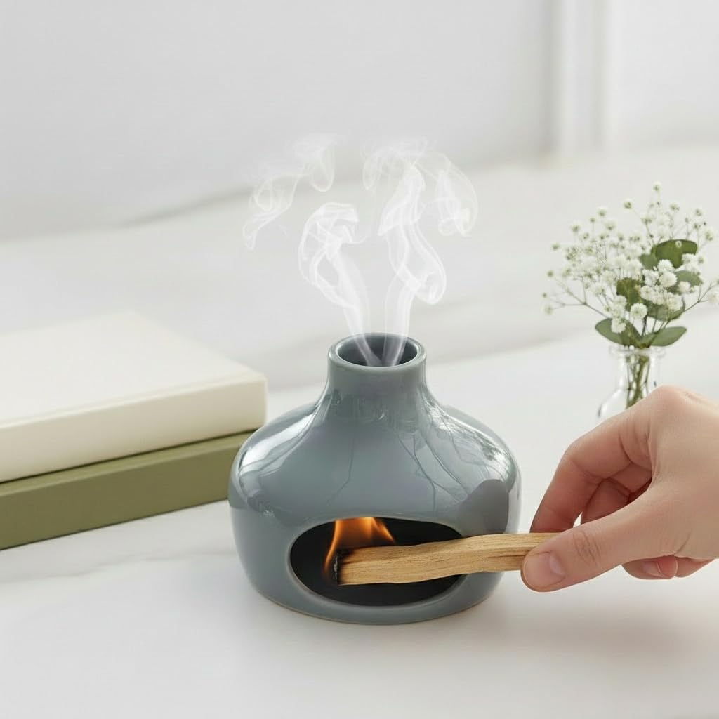 METACKLE Ceramic Palo Santo Holder, Burner and Chimney for Sage, Incense Sticks, Meditation, Yoga, Relaxation, with Heat-Resistant Base, Home Decor