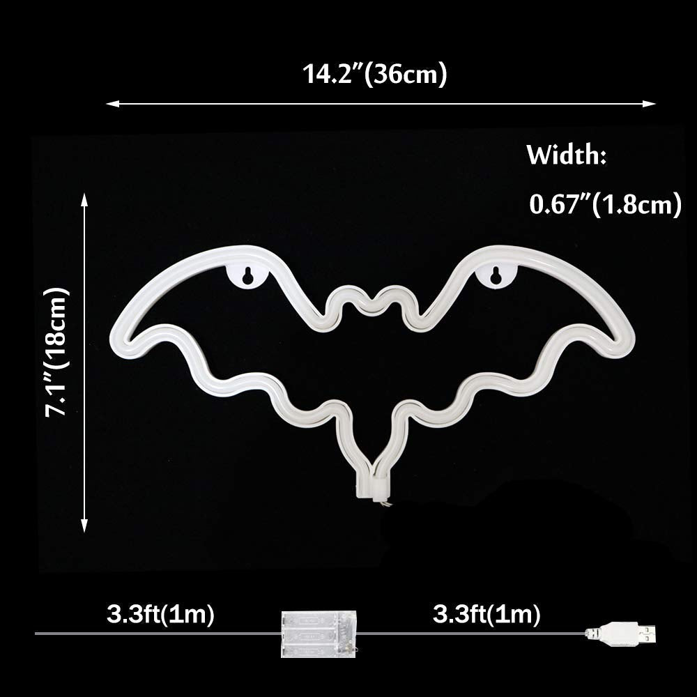 Vicila LED Neon Bat Lights Christmas, Bat Shape Neon Signs Night Lights Battery Operated Desk Table Lamp for Bedroom, Bar, Wall, Nursery Room Decor-Bat(Red)