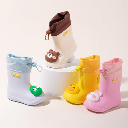 DRECAGE Boys Rain Boots with Pull On Drawstring Closure for Kids Waterproof Non-Slip Wellies Rubber Rain Shoes Outdoors Yellow Duck 5 UK Child 140 MM