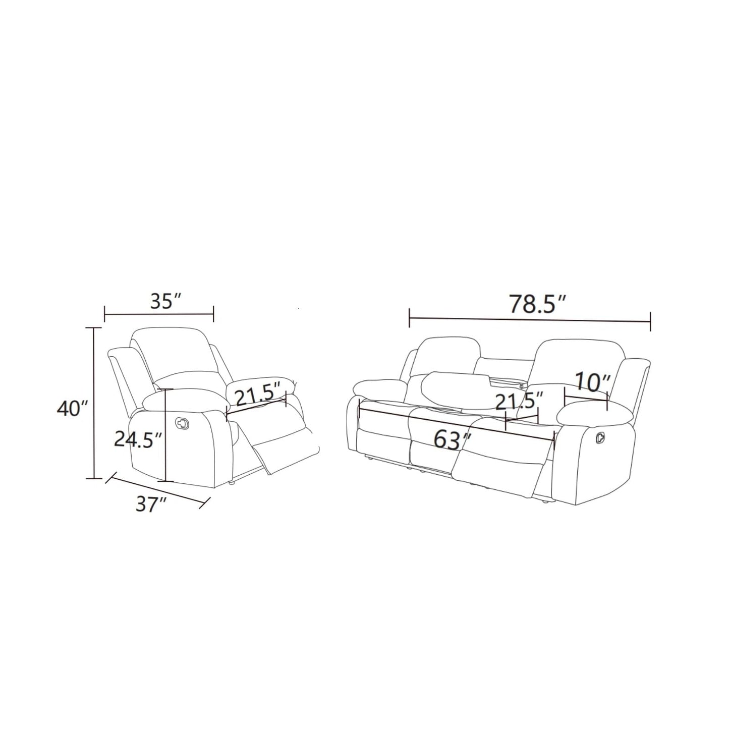 Trygoal Leather Recliner Sofa Set, Living Room Furniture Set, Adjustable Backrest Reclining 3-Seat Sofa with Convertible Middle Coffee Table, Manual Recliner Chair for House, Home Theater, Red