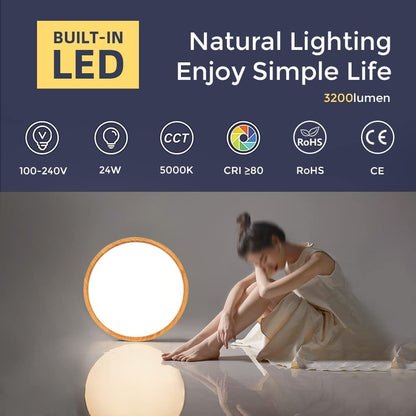 12in/30cm 24W LED Wood Grain Flush Mount Ceiling Light, 5000K Daylight White Bathroom Light, 3200LM, Round Ceiling Lighting, 240W Equivalent Ceiling Lamp for Closets, Kitchens, Hallway, Bedrooms, etc.