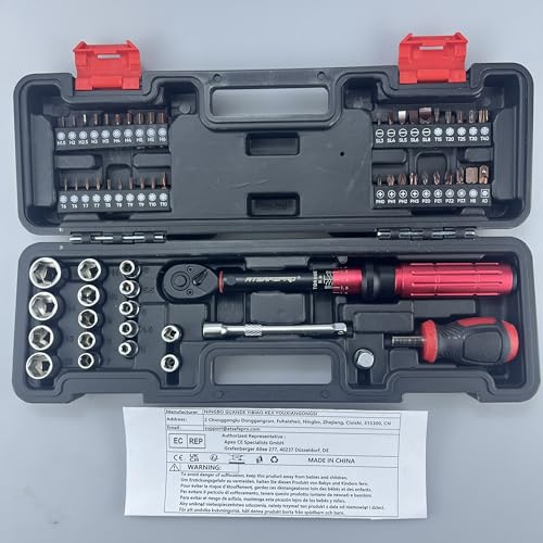 ATsafepro Bike Torque Wrench Set 1/4 Inch,3-25Nm, 61 Piece Magnetic Ratchet Screwdriver Set,Small Torque Wrench with Bits and Extension Rod for Bicycle Maintenance, DIY
