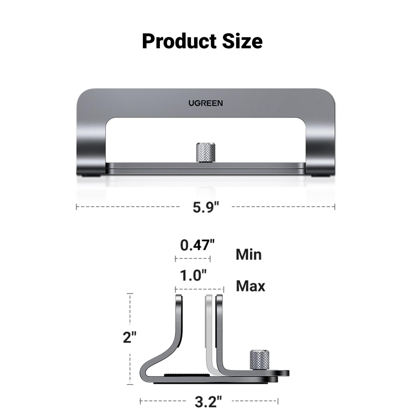 UGREEN Vertical Laptop Stand for Desk Adjustable Laptop Holder Dock Aluminum Desktop Stand, Compatible for MacBook Air Pro, Microsoft Surface(Grey)